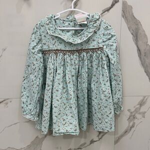 Shrimp & Grits Serendipity Girls Floral Ruffle Smocked Long Sleeve Top